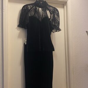 Killstar black velvet maxi lace fishtail skirt